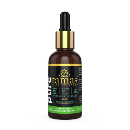 Tamas Pue Ayurveda 100% Organic Sage Essential Oil- - USDA Certified Organic