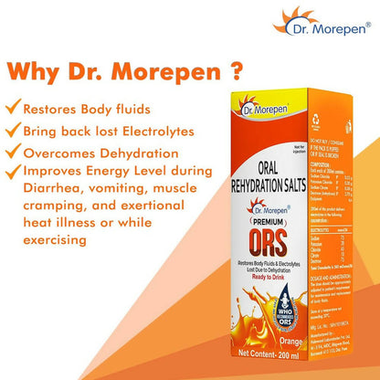 Dr. Morepen Premium ORS Drink With Electrolytes for Instant Hydration Orange Flavour