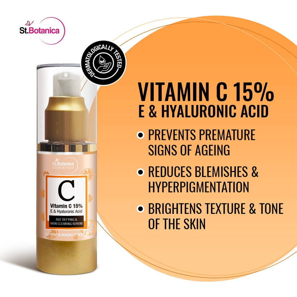 St.Botanica Vitamin C 15% E & Hyaluronic Acid, Age Defying & Skin Clearing Serum