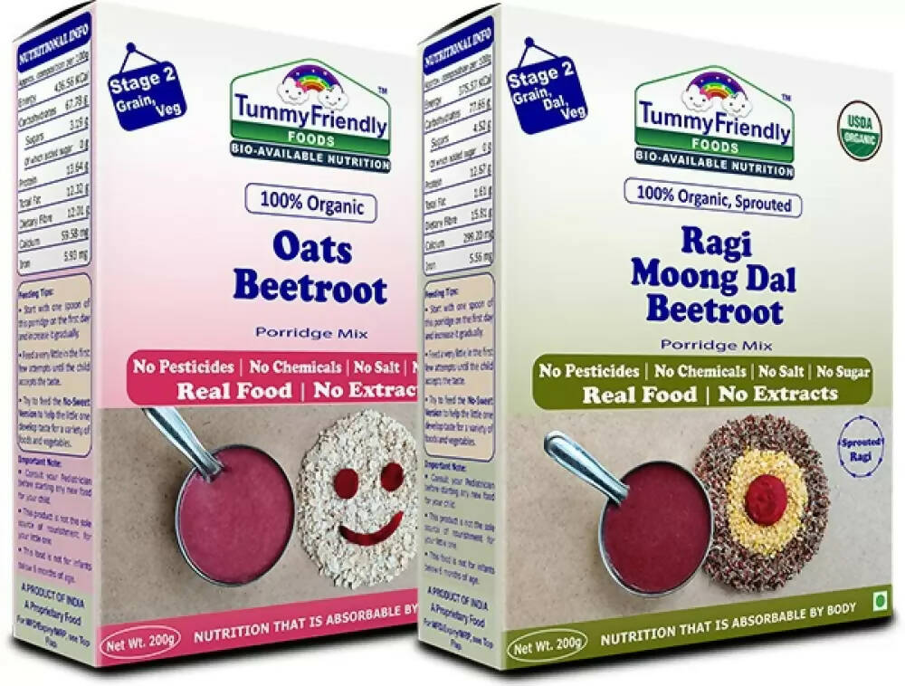 TummyFriendly Foods Organic Oats, Beetroot and Organic Sprouted Ragi, Moong Dal, Beetroot Porridge Mixes Combo -  USA, Australia, Canada 