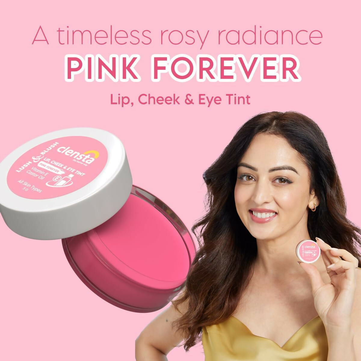 Clensta Lip Cheek Tint - Pink Forever, with Goodness of Vitamin E & Castor Oil