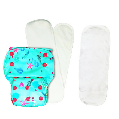 Kindermum Nano Pro Aio Cloth Diaper (With 2 Organic Inserts And Power Booster)-Seashore For Kids -  USA, Australia, Canada 