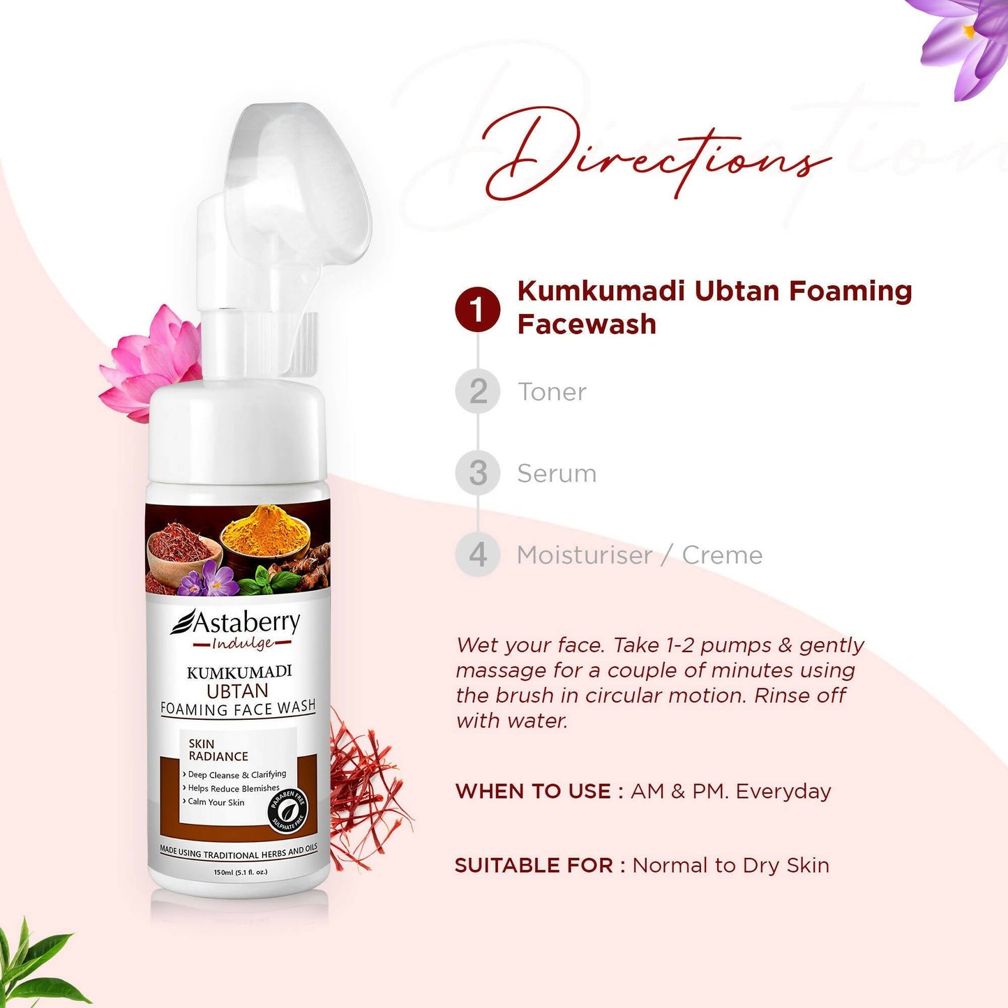 Astaberry Indulge Kumkumadi Ubtan Foaming Face Wash