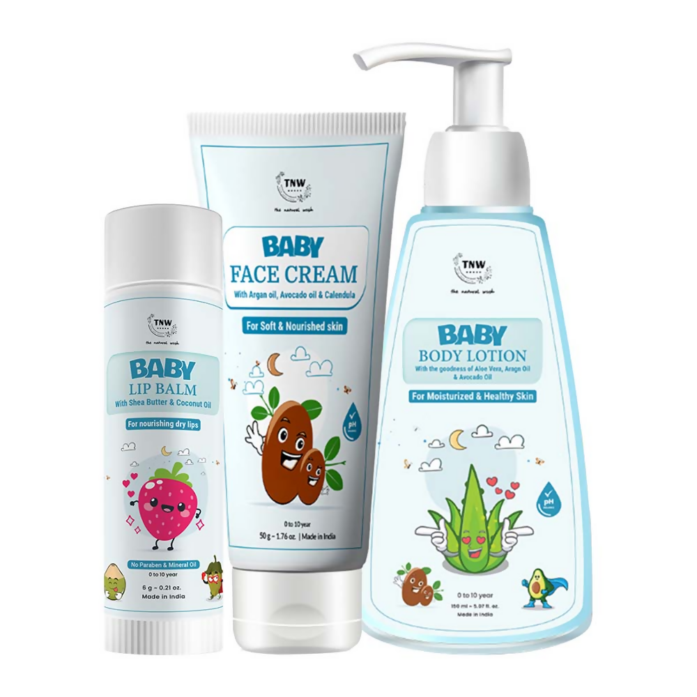 The Natural Wash Baby Lip Balm, Baby Face Cream & Baby Body Lotion For Soft Lips And Skin Combo