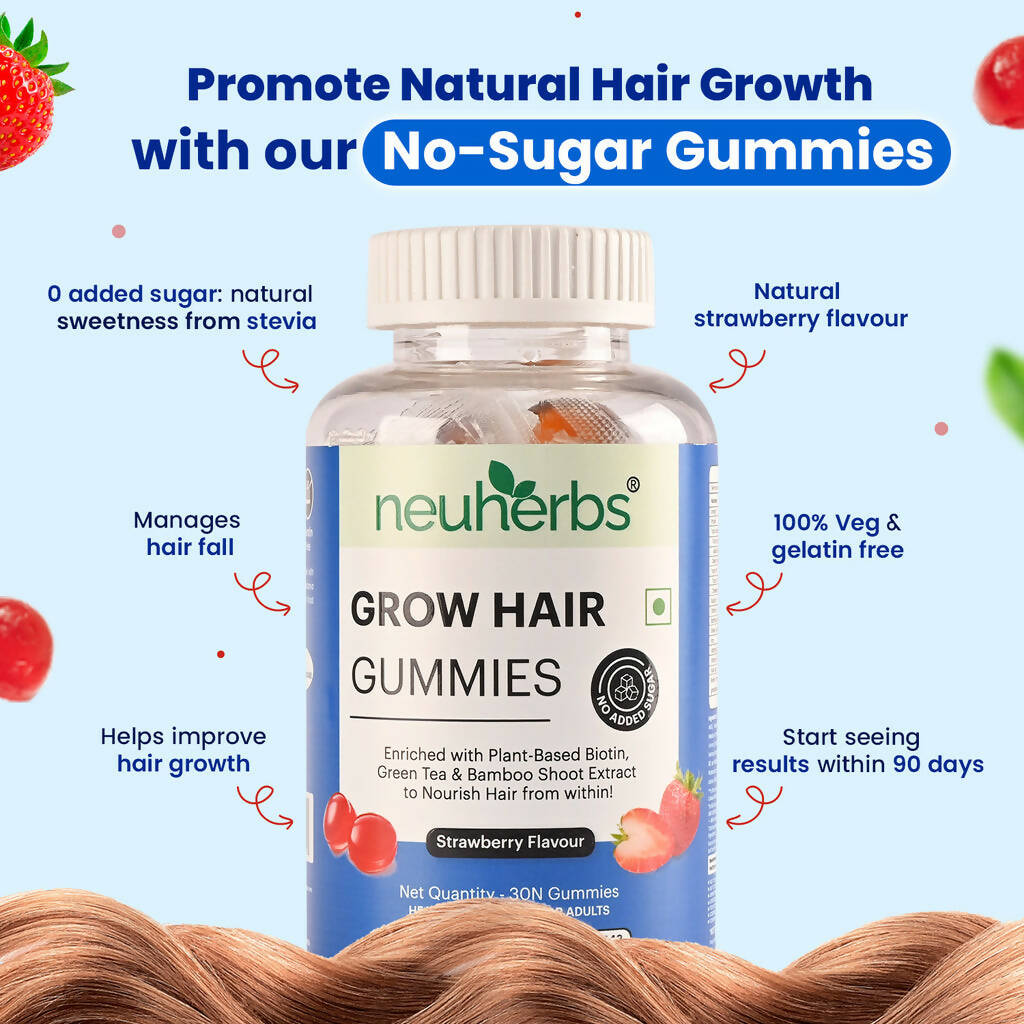Neuherbs Grow Hair Gummies (No Added Sugar) - Strawberry Flavor