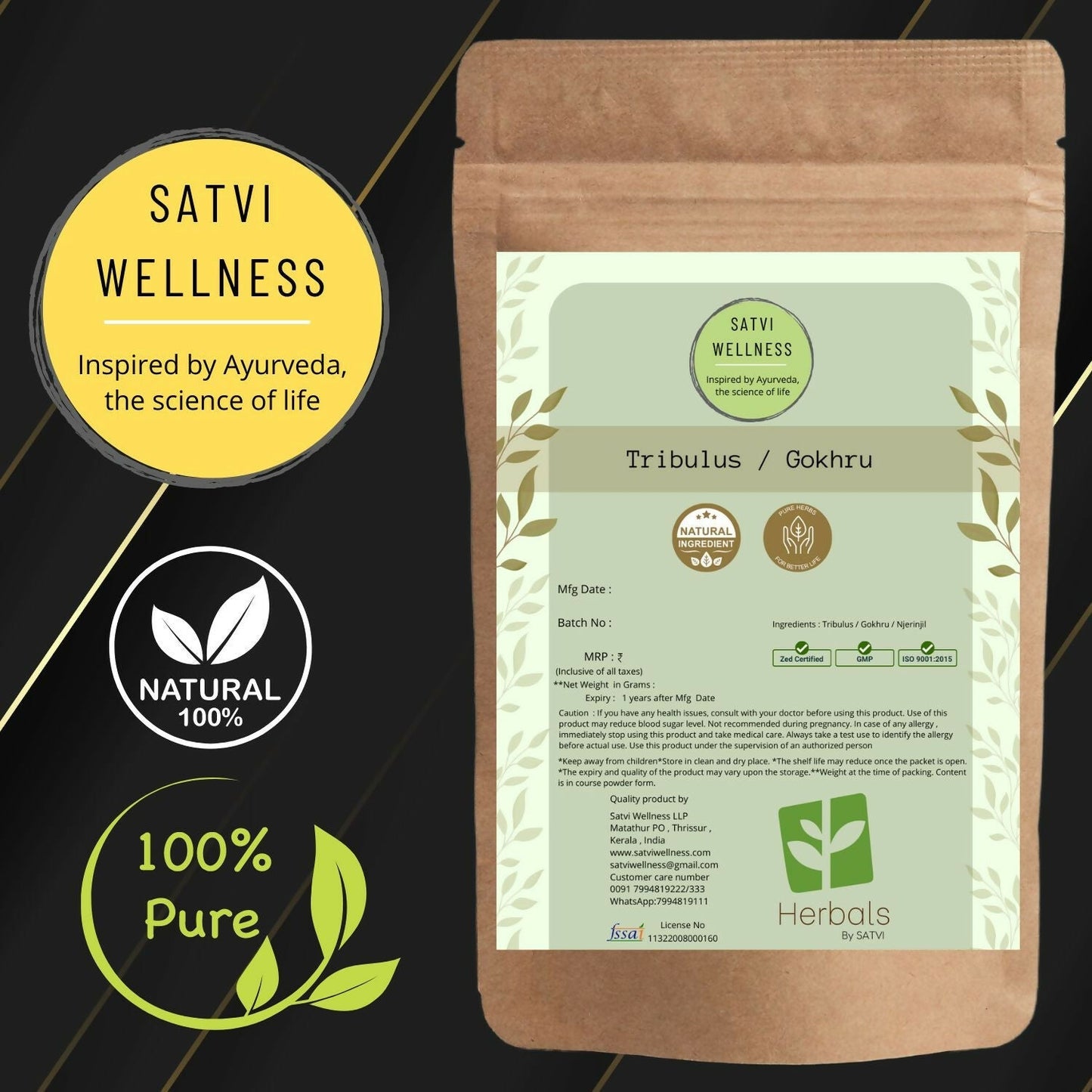 Satvi Wellness Tribulus Chopped | Njerinjil | Gokhru Powder