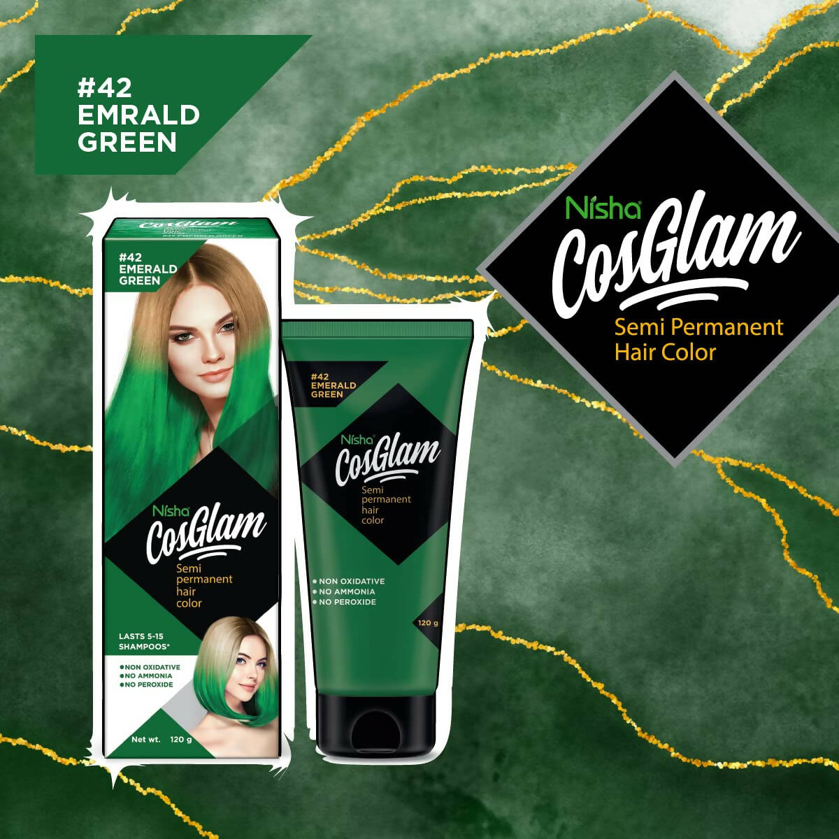 Nisha Cosglam Semi Permanent Hair Color 42 Emerald Green