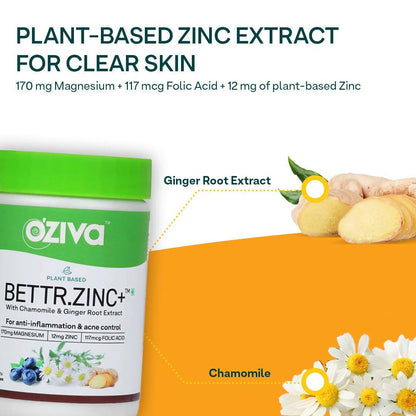 OZiva Plant Based Bettr.Zinc+ With Chamomile & Ginger Root Extract