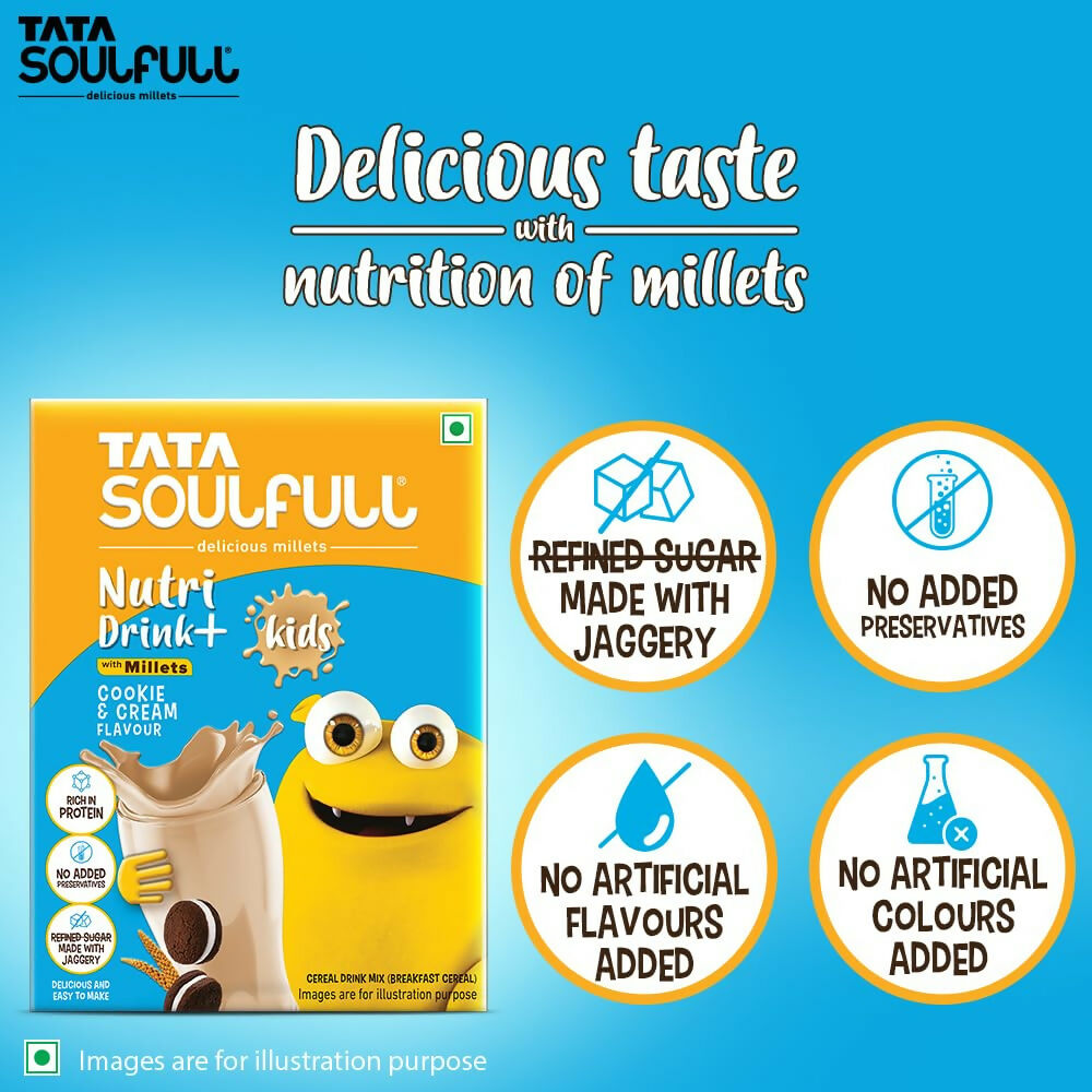 Tata Soulfull Nutri Drink+ For Kids With Millets - Cookie & Cream Flavor