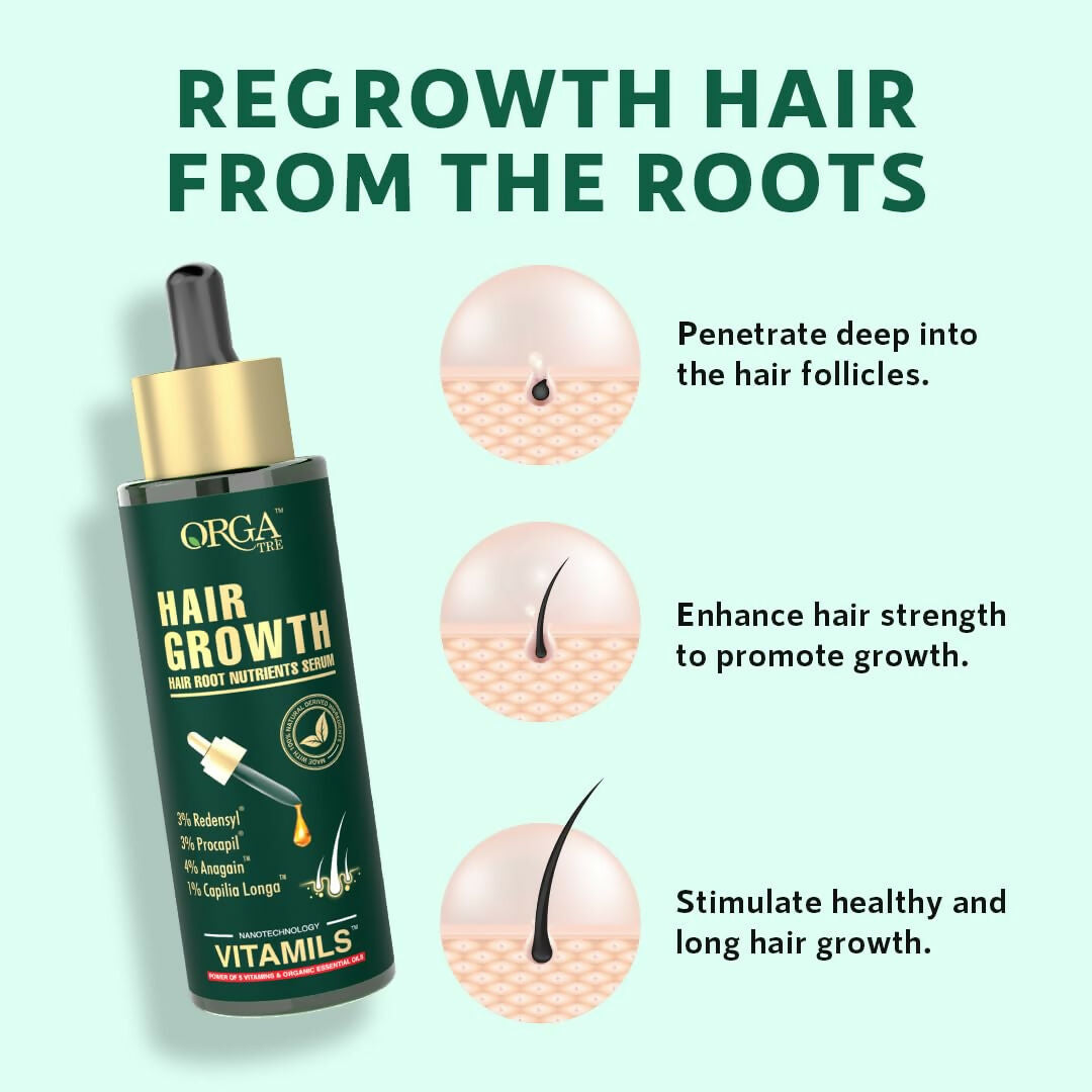 Orgatre Hair Growth Serum Powered with 3% Redensyl, 4% Anagain, 3% Procapil, 1% Capilia Longa and Rosemary Oil