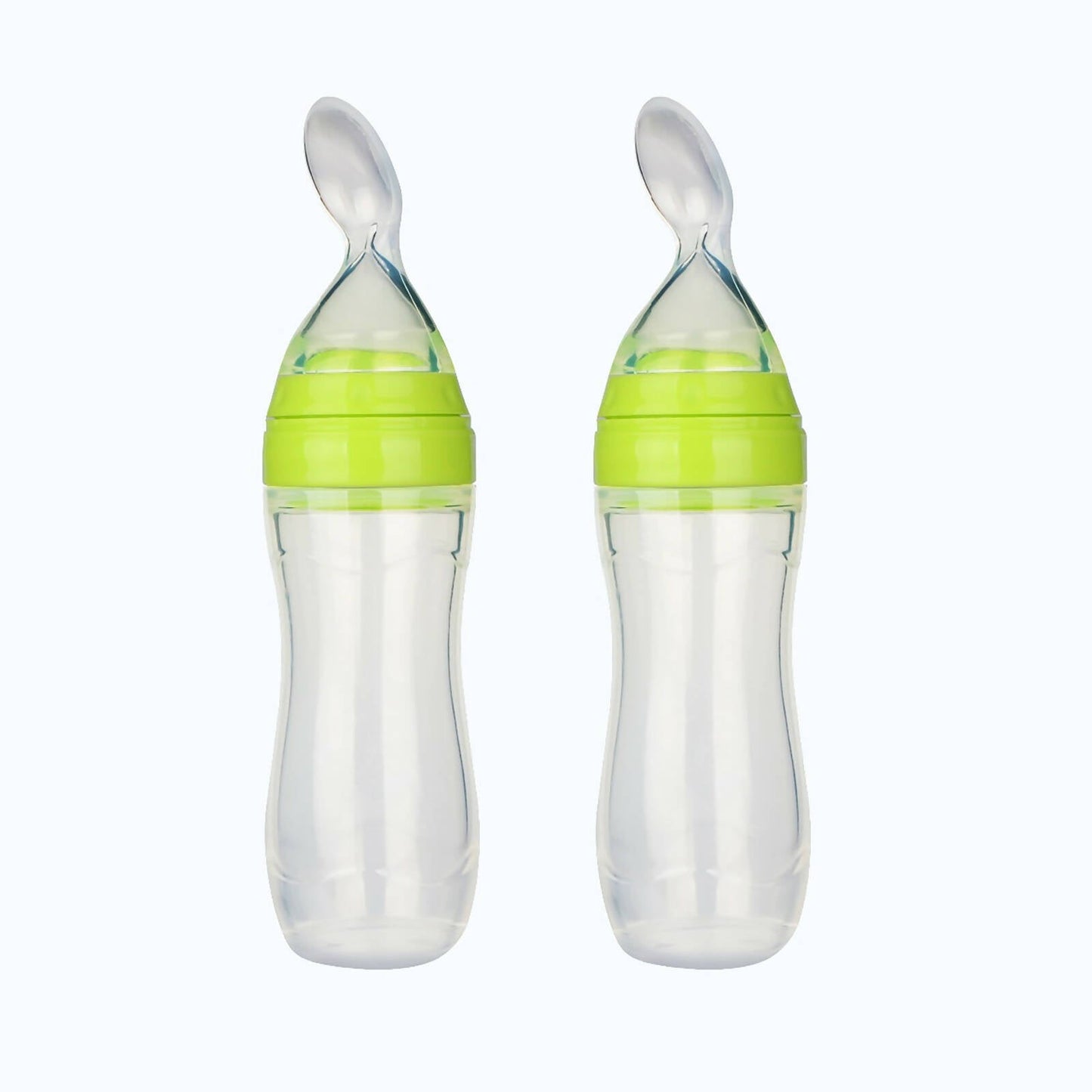 Safe-O-Kid Easy Set of 2 Squeezy Silicone Food Feeder Spoon (Soft Tip) Bottle- Green- 90mL -  USA, Australia, Canada 