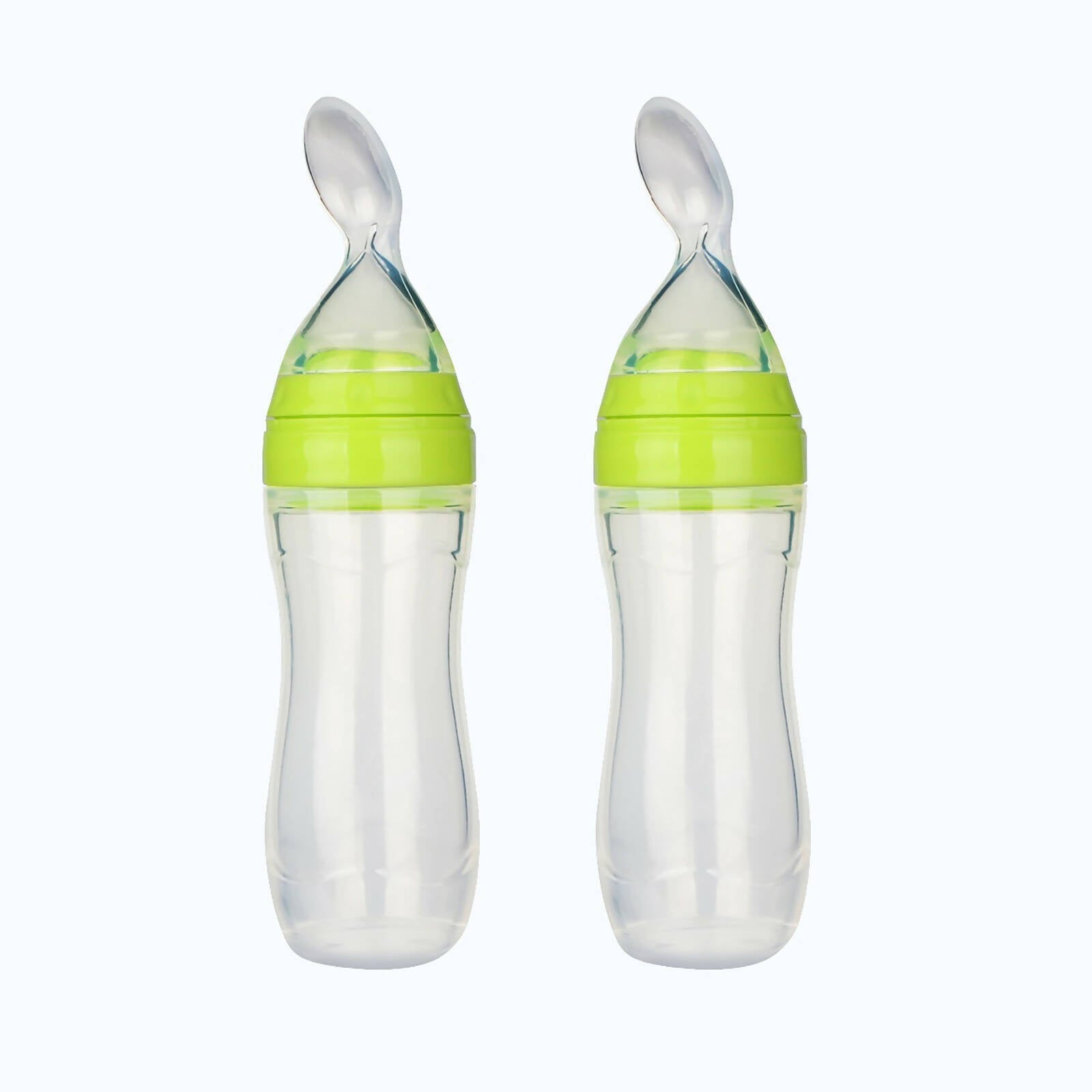 Safe-O-Kid Easy Set of 2 Squeezy Silicone Food Feeder Spoon (Soft Tip) Bottle- Green- 90mL -  USA, Australia, Canada 