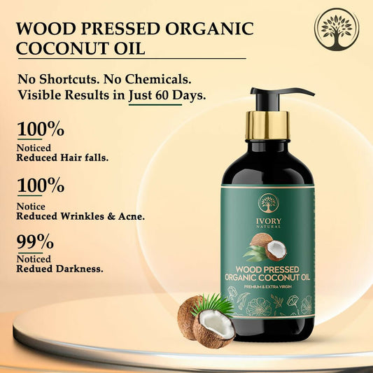 Ivory Natural Wood Pressed Organic Coconut Oil , Premium Extra Virgin Oil - For Radiant Skin, Hair Wellness & Baby Care