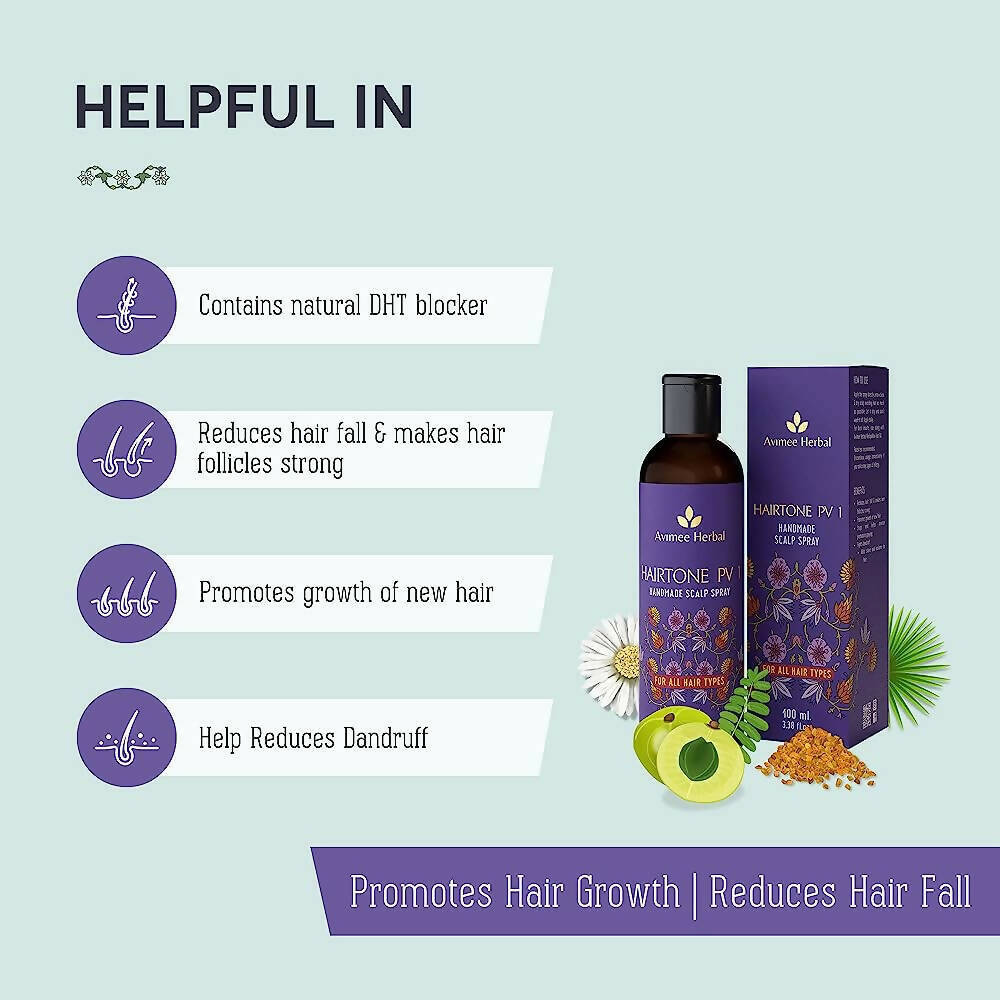 Avimee Herbal Hair Tone Pv 1 Scalp Spray Natural DHT Blocker, With Saw Palmetto, Amla, Methi & Bhringraj Extracts
