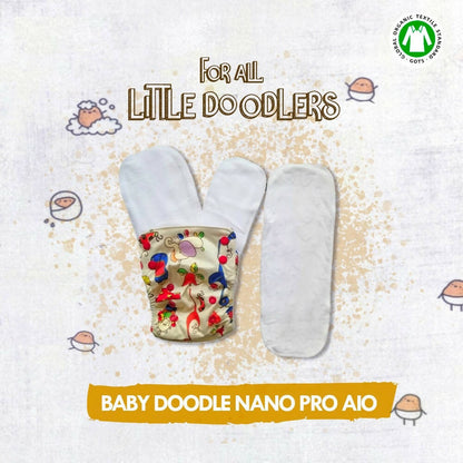 Kindermum Nano Pro Aio Cloth Diaper (With 2 Organic Inserts And Power Booster)-Baby Doodle For Kids