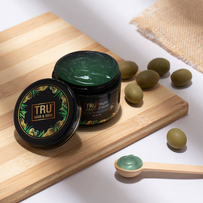 Tru Hair & Skin Night Cream With Green Tea, Niacinamide & Olive