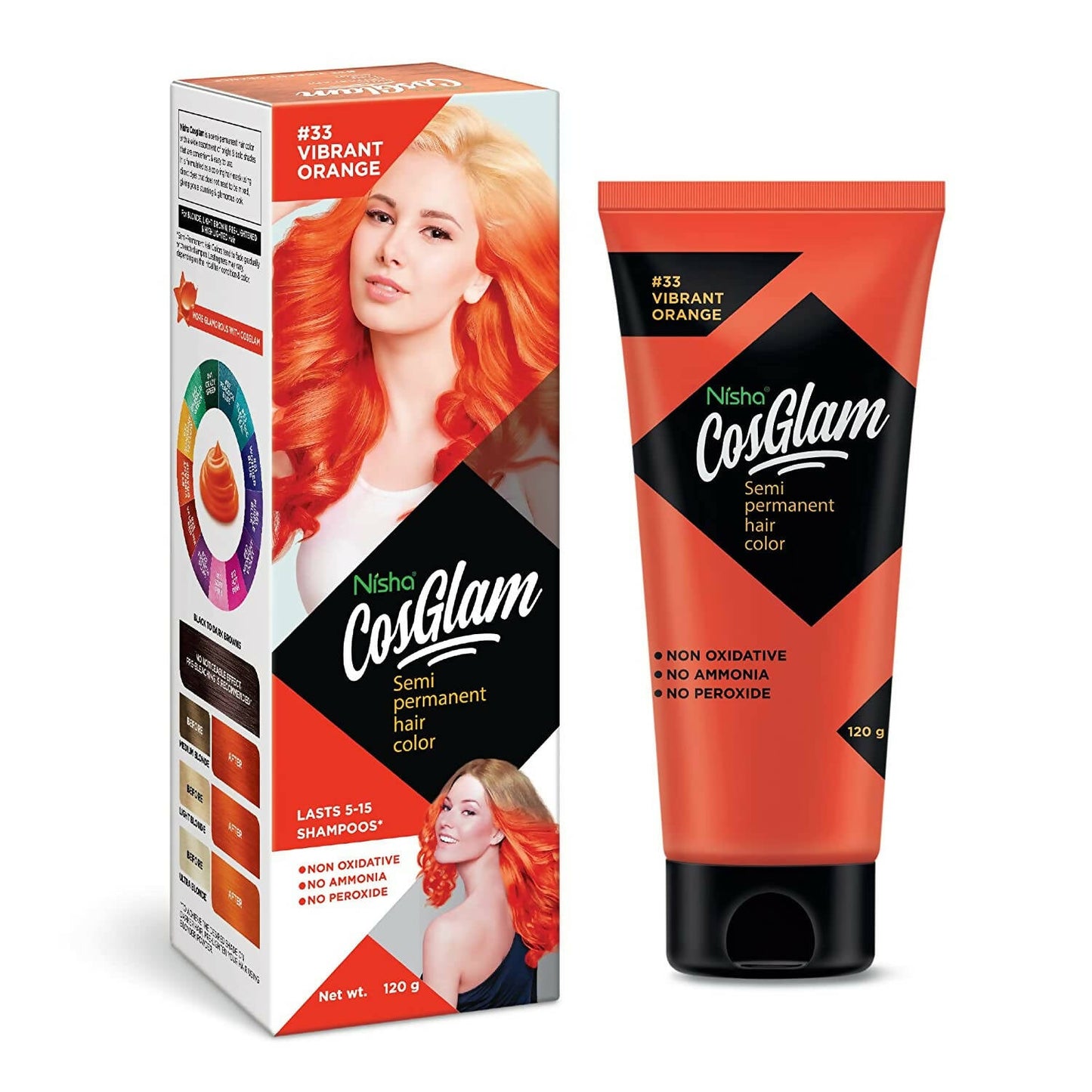 Nisha Cosglam Semi Permanent Hair Color 33 Vibrant Orange - BUDNE
