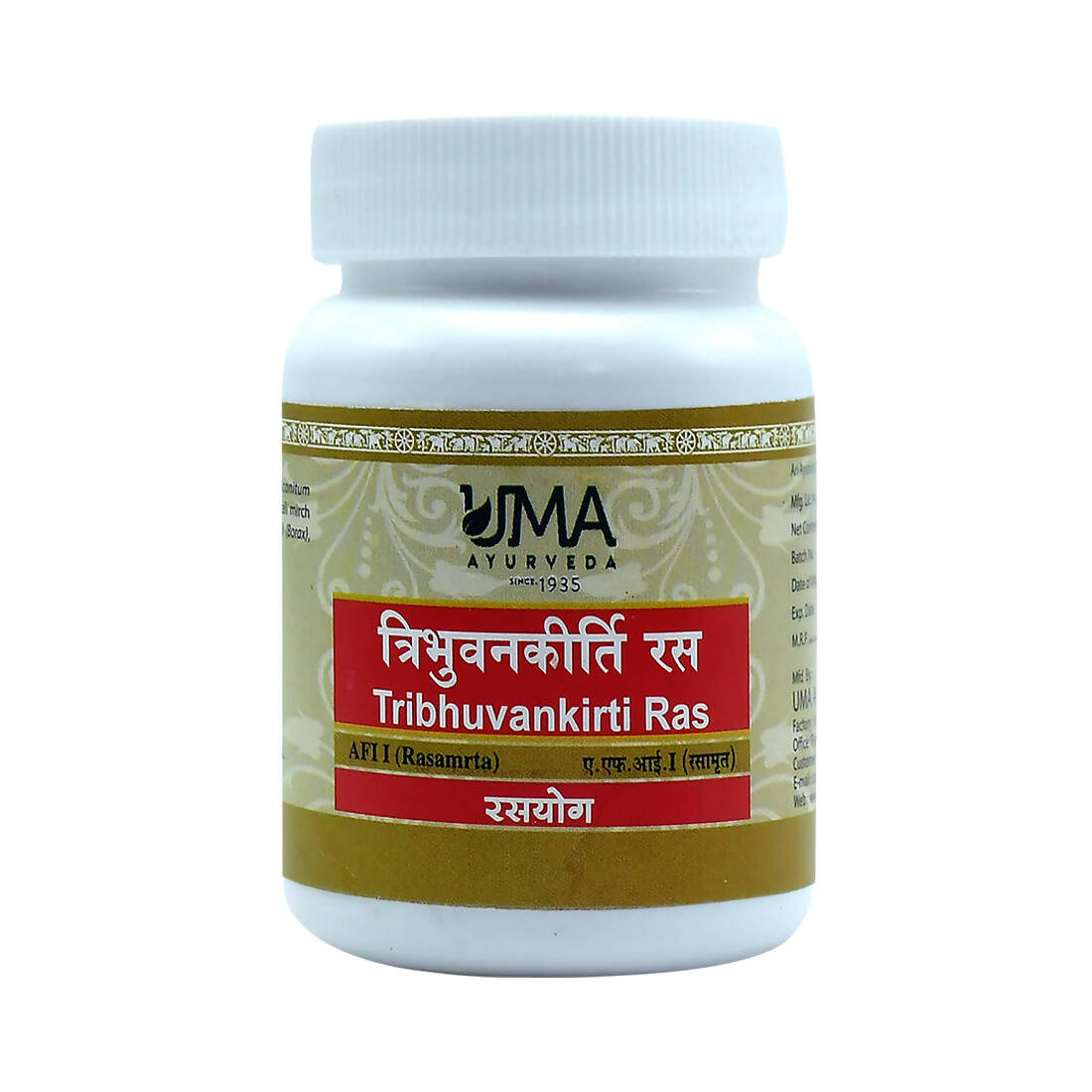 Uma Ayurveda Tribhuvan kirti Ras Tablets - BUDEN