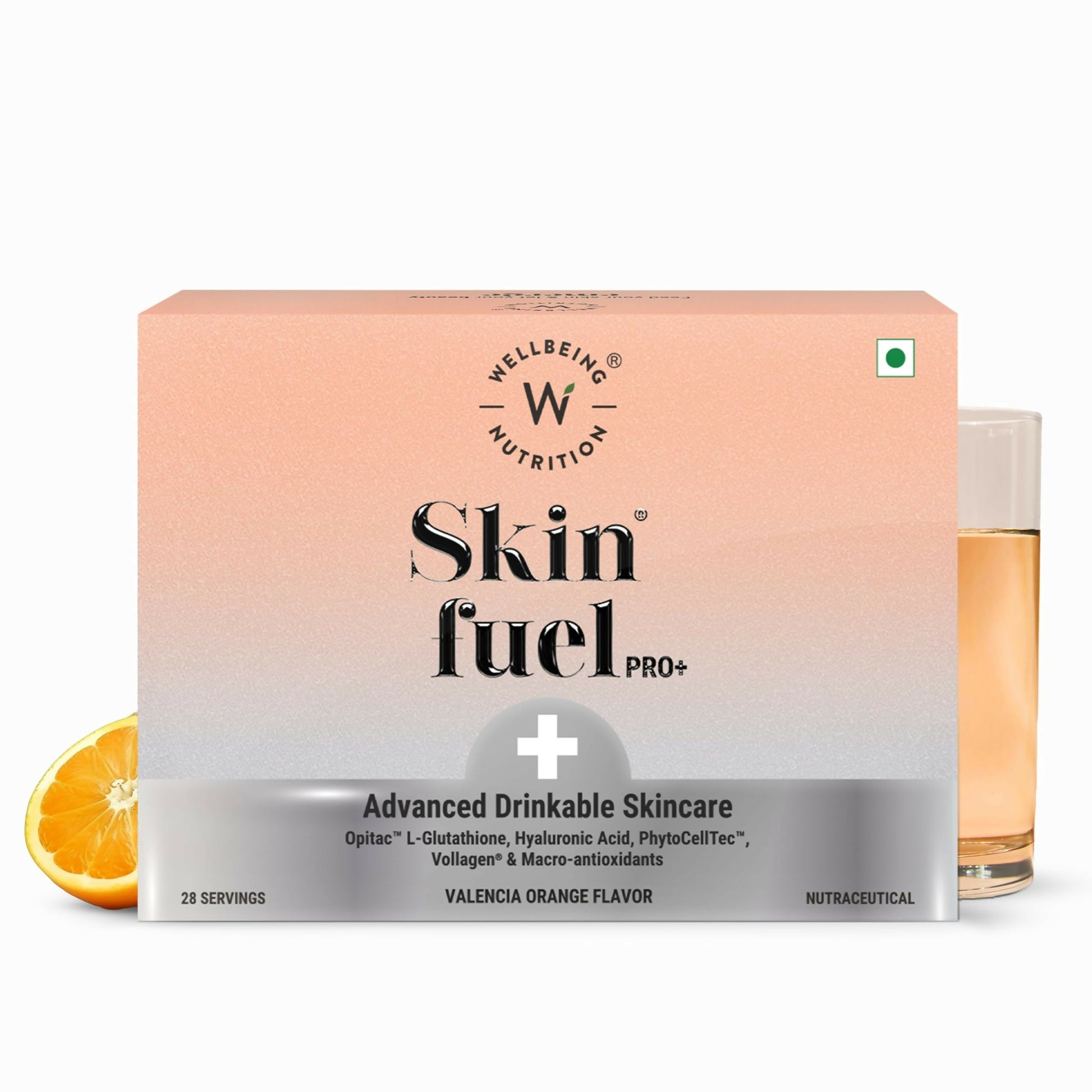 Wellbeing Nutrition Skin Fuel Pro+ - Valencia Orange Flavour, Reduced Pigmentation & Dark Spots, Brightens Skin Tone, Anti-aging