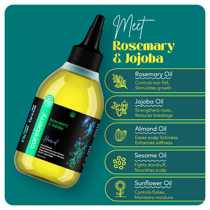 Careberry 100% Organic Rosemary & Jojoba Anti Dandruff Hair Oil