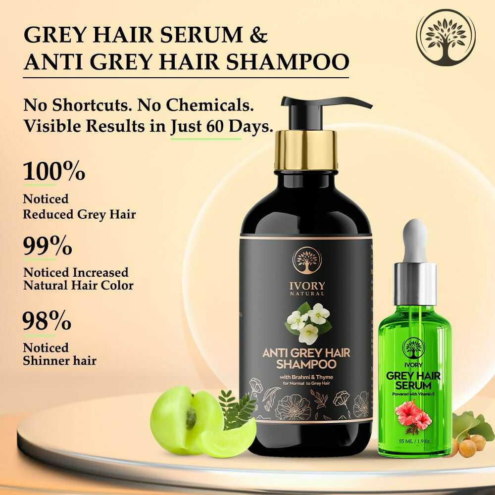 Ivory Natural Grey Serum And Hair Shampoo Combo Restores Natural Hair Wellness And Nourished, Shiny Hair