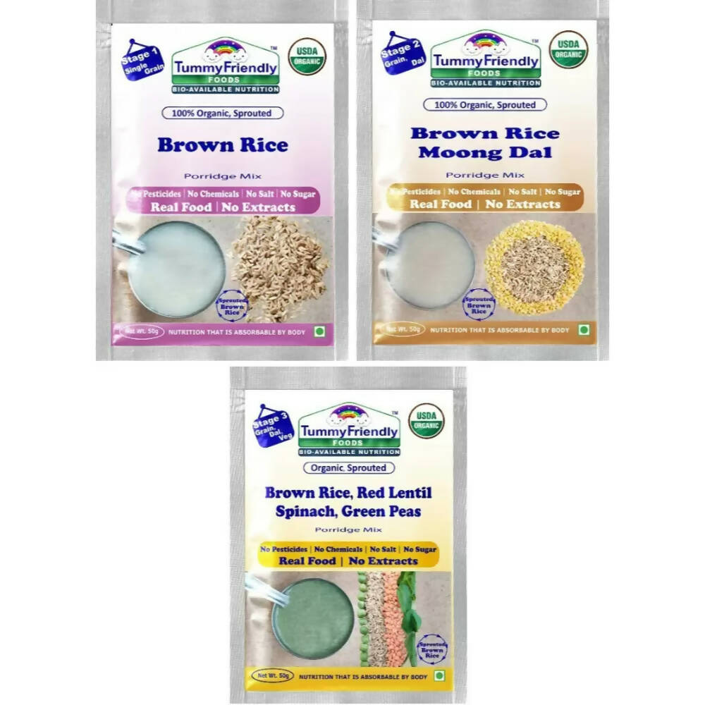 TummyFriendly Foods Certified Brown Rice Porridge Mixes - Stage1, Stage2, Stage3 -  USA, Australia, Canada 