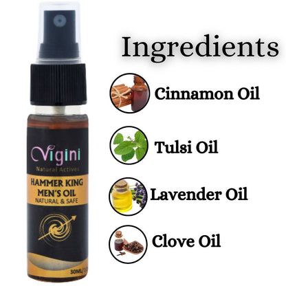 Vigini Natural Hammer King Lubricating Massage Oil for Men with Tulsi Ylang Ylang Clary Sage Essential Oils