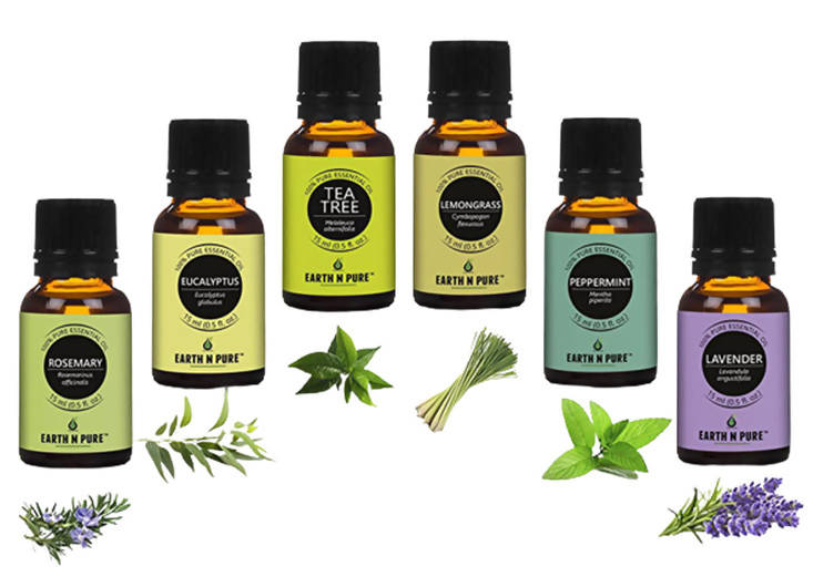 Earth N Pure Essential Oils (Rosemary, Eucalyptus, Tea Tree, Lemongrass, Peppermint & Lavender)
