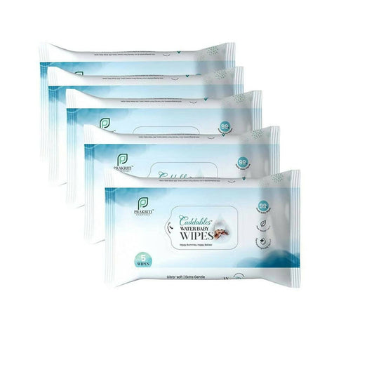 Cuddables 99% Water Baby Wipes - Natural Plant Made Cloth Wipes | 5 Pcs Wipes, Pack of 5 (25 Wipes)
