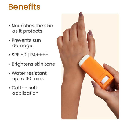 Earth Rhythm Glow Sunscreen Stick SPF 50 PA++++ with Vitamin C, Zinc Oxide, Vitamin E, Water Resistant, Lightweight, No white cast