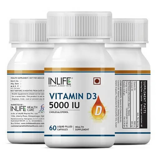 Inlife Vitamin D3 5000 IU Capsules With Gelatin