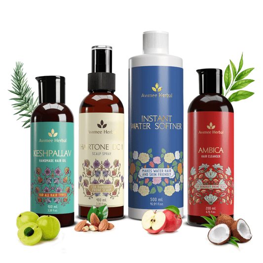 Avimee Herbal Anti Dandruff Kit with Keshpallav Hair Oil & Instant Water Softener, Fights Dandruff & Moisturises Scalp Naturally, - 900ML