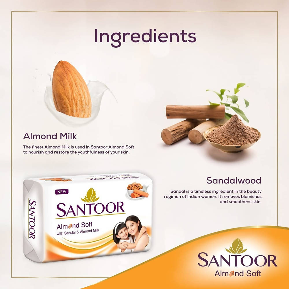 Santoor Almond Soft With Sandal & Almond Milk Soap