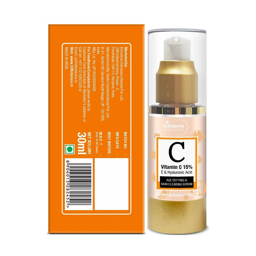 St.Botanica Vitamin C 15% E & Hyaluronic Acid, Age Defying & Skin Clearing Serum