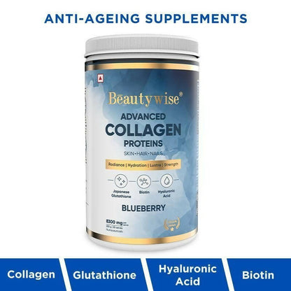 Beautywise Advanced Marine Collagen Anti-Aging Powder - Glutathione, HA & Biotin - Blueberry