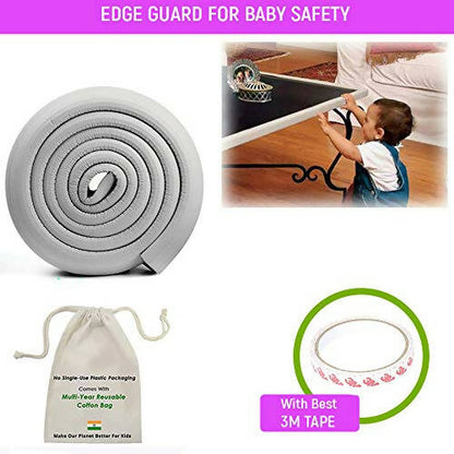 Safe-O-Kid Unique High Density L-Shaped 2 Mtr Long Mini 1 Edge Guard With 4 Corner Cushions - Grey