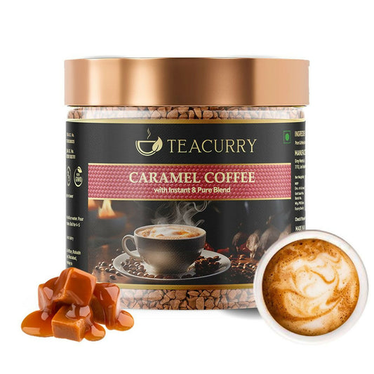 Teacurry Caramel Instant Coffee Powder - Arabica Freeze Dried Coffee for Instant Hot & Cold Coffee - 50GM
