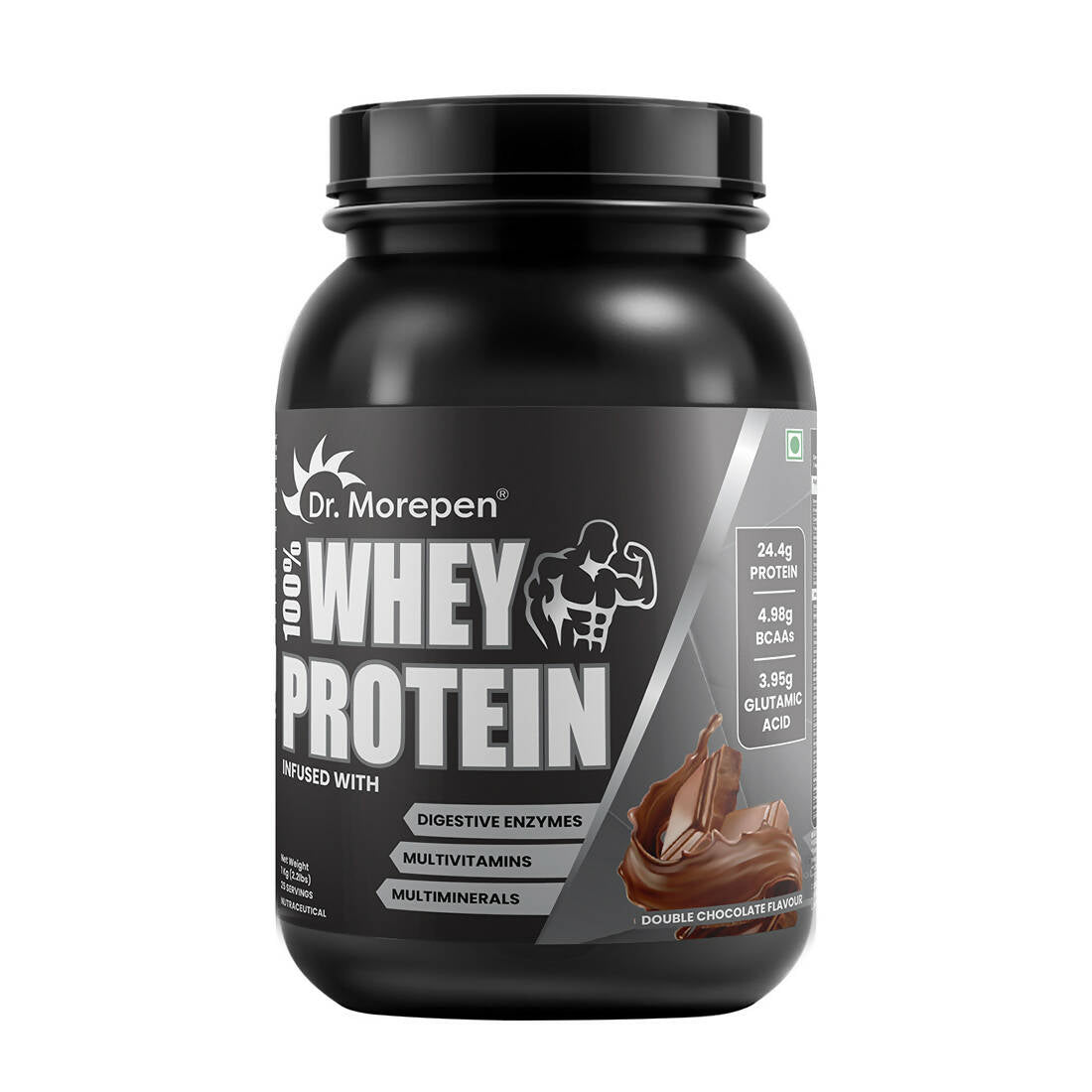 Dr. Morepen 100% Whey Protein infused with Digestive Enzymes, Multivitamins, & Multiminerals in Double Chocolate Flavour