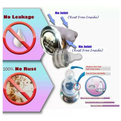 Goodmunchkins Stainless Steel Feeding Rustfree Bottle with 2 Anti Colic Silicone Nipple For Kids 150ml