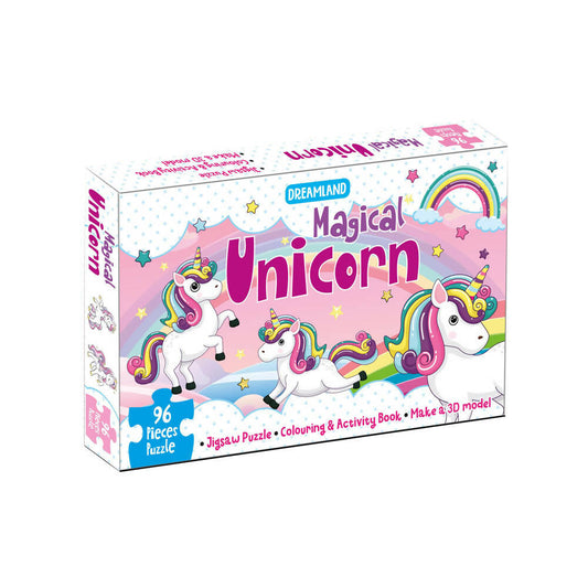 Dreamland Magical Unicorn Jigsaw Puzzle for Kids ? 96 Pcs | With Colouring & Activity Book and 3D Model