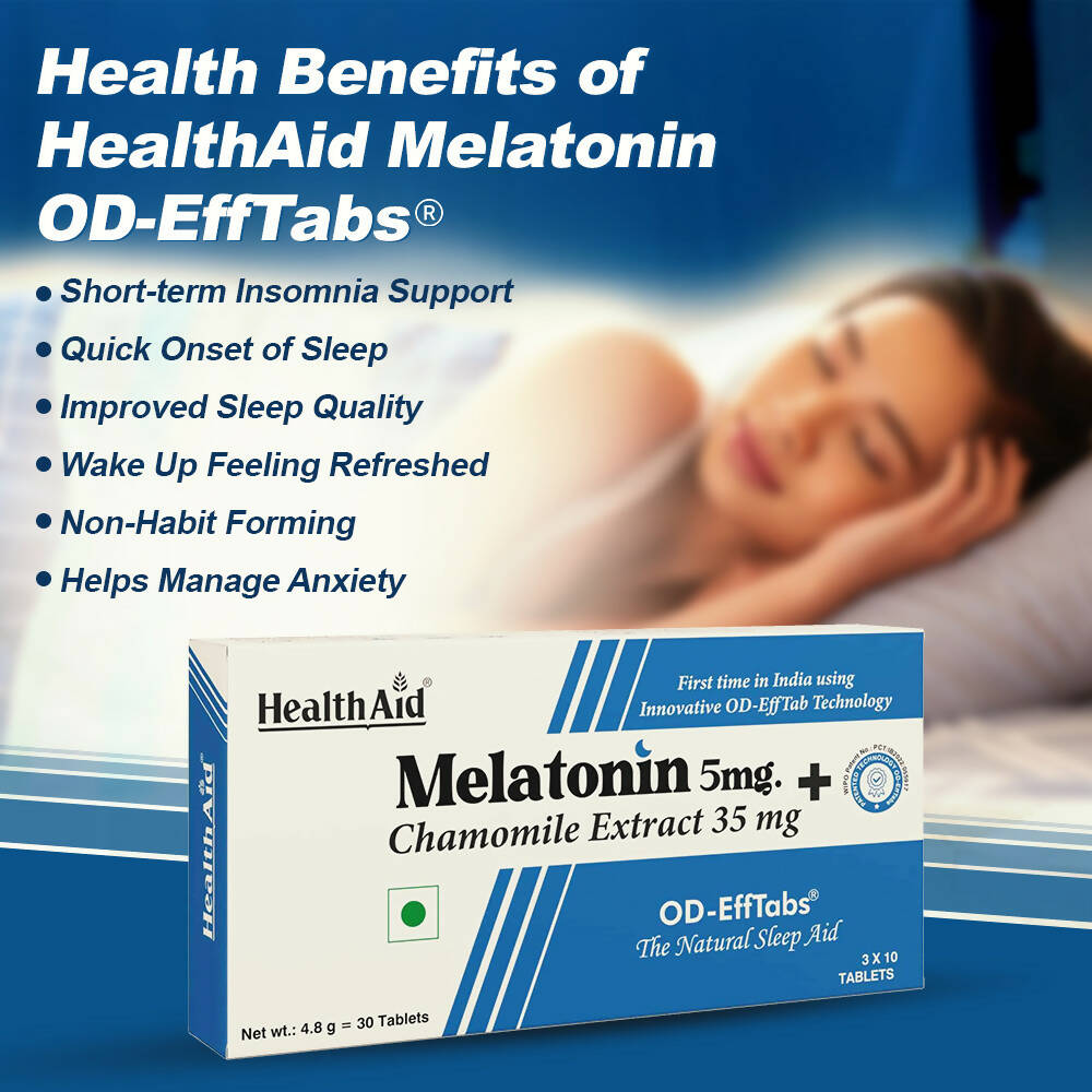 HealthAid Melatonin 5 mg + Chamomile Extract 35 mg OD Effervescent Tablets