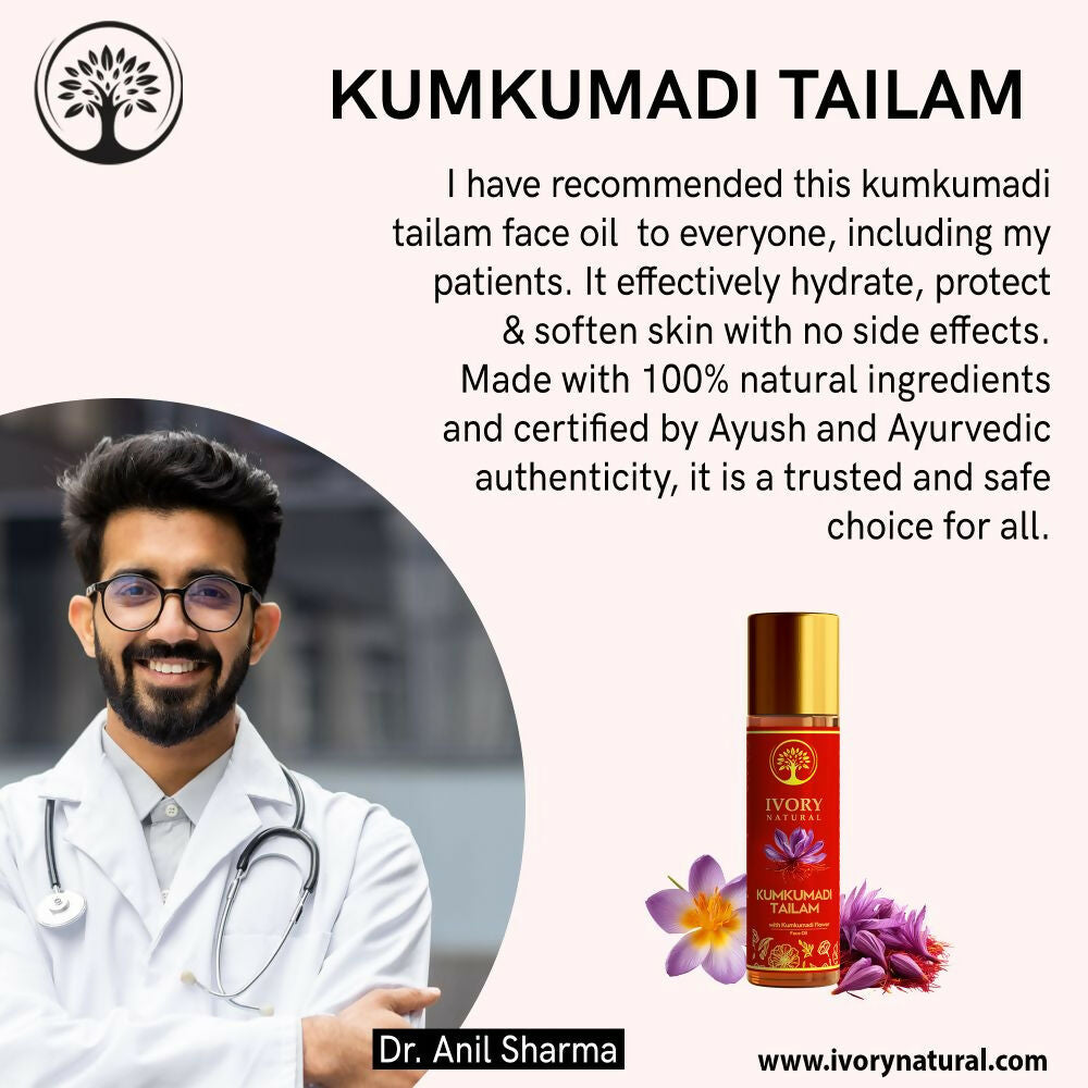 Ivory Natural Kumkumadi Tailam Face Oil - Saffron And Lotus Essence For Skin Revitalization