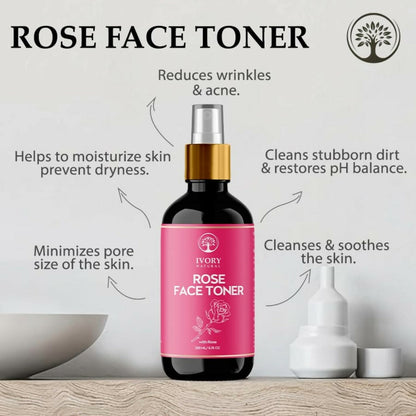 Ivory Natural Rose Facial Toner For Impurities, Soothing Hydration, Balancing Ph & Enhancing Skin Elasticity
