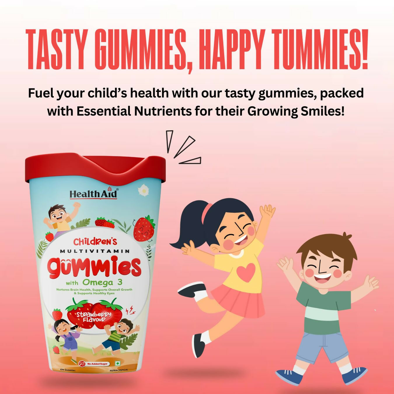 HealthAid Children's Multivitamin Gummies with Omega 3 Gummies - Strawberry Flavour