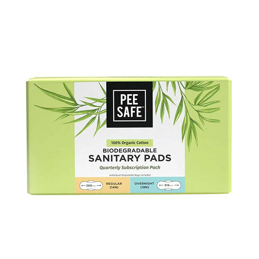 Pee Safe Organic Cotton Biodegradable Sanitary Pads-Quarterly Pack -  USA 