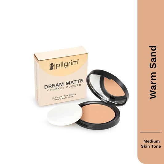 Pilgrim Warm Sand Matte Finish Compact Powder Absorbs Oil, Conceals & Gives Radiant Skin