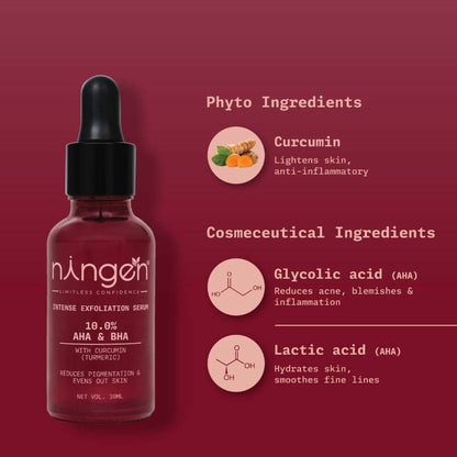 Ningen Intense Exfoliation Serum - 10% AHA BHA with Curcumin