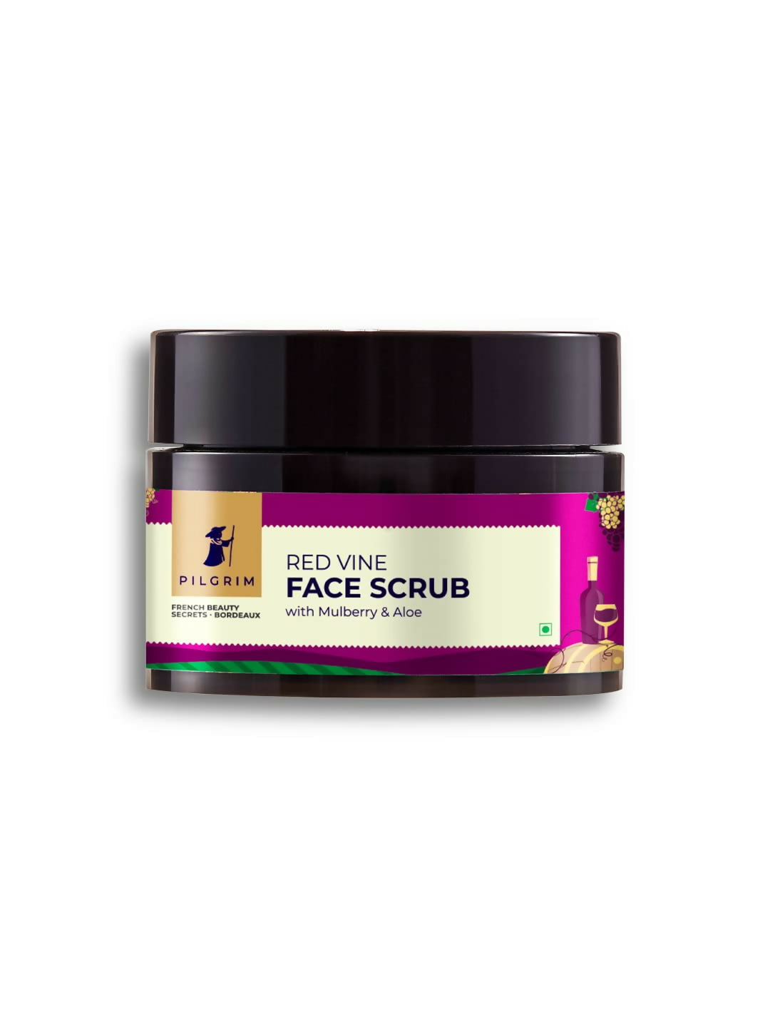 Pilgrim French Red Vine Face Scrub with Mulberry Extract & Aloe For Glowing Skin, Tan Removal, De-Pigmentation