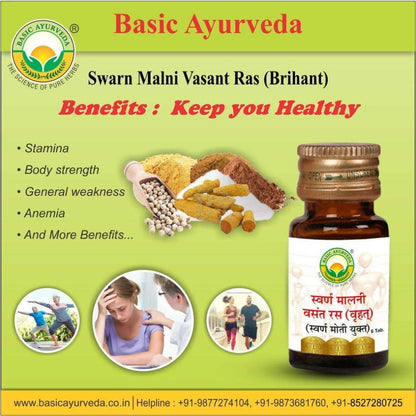 Basic Ayurveda Swarn Malni Vasant Ras (With Gold) Tablets